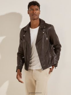 GUESS άνδρες δερμάτινο biker jacket Μπραουνι σοκολάτας ενδύματα J46DJ4106