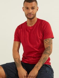 GUESS άνδρες κεντημένο μπλουζάκι με λογότυπο κόκκινο τσίλι ενδύματα J46DJ4092