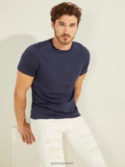 GUESS άνδρες κεντημένο μπλουζάκι με λογότυπο ομοιόμορφο μπλε ενδύματα J46DJ4034