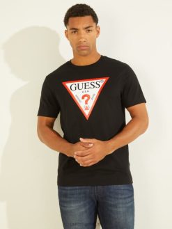 GUESS άνδρες κλασικό μπλουζάκι με λογότυπο jet black ενδύματα J46DJ4011