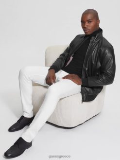 GUESS άνδρες μαλακό δερμάτινο μπουφάν μαύρος ενδύματα J46DJ3953