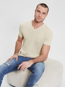 GUESS άνδρες μπλουζάκι γάζας λευκός καπνός ενδύματα J46DJ4000