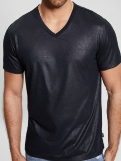 GUESS άνδρες μπλουζάκι με λαιμόκοψη mason yoke μπλε κομψό ενδύματα J46DJ3981