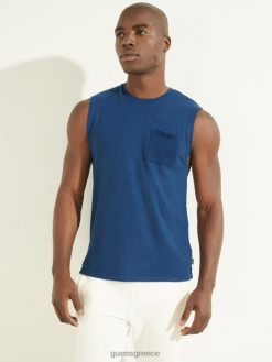 GUESS άνδρες μυϊκό μπλουζάκι από βαμβάκι κάνναβης rigel blue multi ενδύματα J46DJ4073