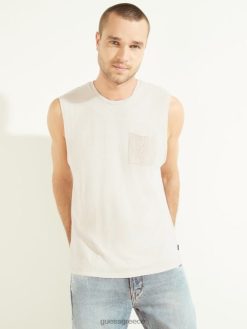 GUESS άνδρες μυϊκό μπλουζάκι από βαμβάκι κάνναβης βουβή πέτρα πολυ ενδύματα J46DJ4108