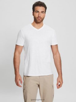 GUESS άνδρες οικολογικό μπλουζάκι από λινό με λαιμόκοψη καθαρό λευκό multi ενδύματα J46DJ3992