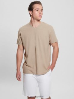 GUESS άνδρες οικολογικό μπλουζάκι από λινό με λαιμόκοψη pasadena stone multi ενδύματα J46DJ4032