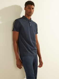 GUESS άνδρες πικέ λογότυπο ταινία πόλο μεταξωτό μπλε ενδύματα J46DJ4046