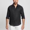 GUESS άνδρες eco island λινό πουκάμισο μαύρος ενδύματα J46DJ3982