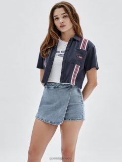 GUESS για άνδρες και γυναίκες αυθεντικά ριγέ κορυφή μαυρισμένο μπλε ενδύματα J46DJ1130