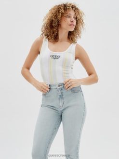 GUESS για άνδρες και γυναίκες αυθεντικό κάθετο ριγέ κορμάκι καθαρό λευκό multi ενδύματα J46DJ1307