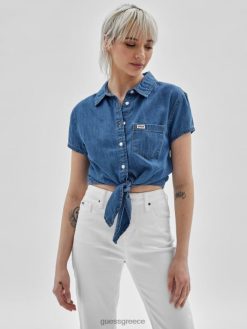 GUESS για άνδρες και γυναίκες αυθεντικό τζιν πουκάμισο με γραβάτα μπροστά πήγαινε πλύσιμο μεσαίου ρουθίου ενδύματα J46DJ1356