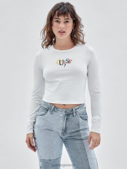 GUESS για άνδρες και γυναίκες αυθεντικό μακρυμάνικο λογότυπο τοπ καθαρό λευκό multi ενδύματα J46DJ1380