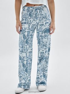 GUESS για άνδρες και γυναίκες πρωτότυπα vintage τζιν με φαρδιά στάμπα καθαρό λευκό multi ενδύματα J46DJ174