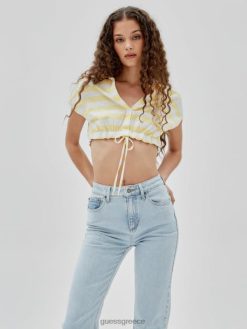 GUESS για άνδρες και γυναίκες πρωτότυπα x j balvin ριγέ τοπ κίτρινες ηλιακές κηλίδες πολυ ενδύματα J46DJ1349