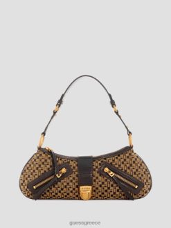 GUESS γυναίκες Belle vintage τσάντα ώμου με φερμουάρ καφέ πολυ σακούλες J46DJ3041