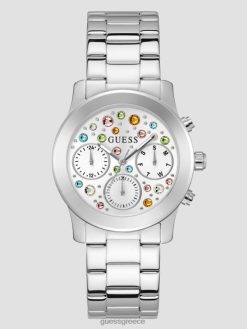 GUESS γυναίκες έγχρωμο κρυστάλλινο ρολόι πολλαπλών λειτουργιών ασήμι αξεσουάρ J46DJ3549