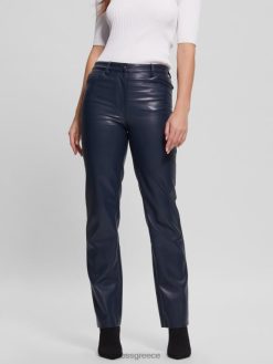 GUESS γυναίκες ίσιο παντελόνι kelly από συνθετικό δέρμα μαυρισμένο μπλε ενδύματα J46DJ2294