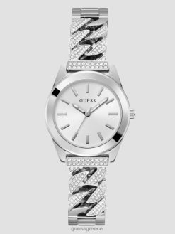 GUESS γυναίκες αναλογικό ρολόι με κρυστάλλινη αλυσίδα ασήμι αξεσουάρ J46DJ3577