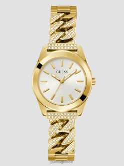 GUESS γυναίκες αναλογικό ρολόι με κρυστάλλινη αλυσίδα χρυσός αξεσουάρ J46DJ3638