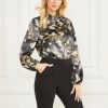 GUESS γυναίκες ανθισμένη μπλούζα λουλούδι μαύρο σπήλαιο εκτύπωση ενδύματα J46DJ1457