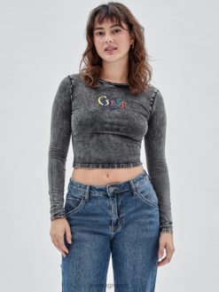 GUESS γυναίκες αυθεντικό μακρυμάνικο λογότυπο τοπ jet black multi ενδύματα J46DJ1214