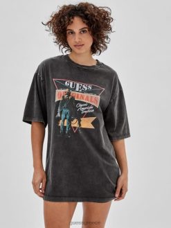 GUESS γυναίκες αυθεντικό t-shirt φόρεμα jet black multi ενδύματα J46DJ365