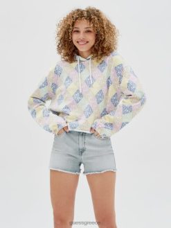 GUESS γυναίκες γνήσια κουκούλα με λογότυπο καθαρό λευκό multi ενδύματα J46DJ1299