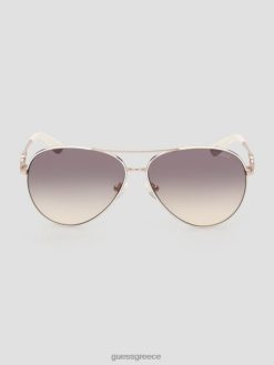 GUESS γυναίκες γυαλιά ηλίου αεροπλάνου από μέταλλο τετράγωνο g link άσπρο αξεσουάρ J46DJ3649