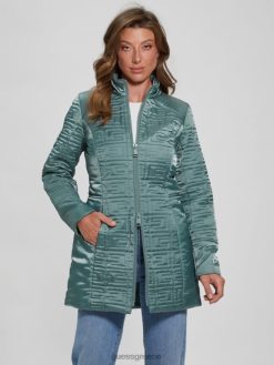 GUESS γυναίκες θαλάσσιο καπιτονέ τζάκετ με παραγάδι σκονισμένο γαλαζοπράσινο ενδύματα J46DJ1963