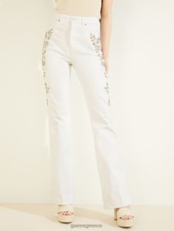 GUESS γυναίκες λαμπερά τζιν με στολίδια της δεκαετίας του '70 χρυσό λευκό ενδύματα J46DJ148
