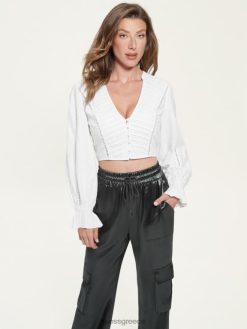 GUESS γυναίκες λινή μπλούζα rhea καθαρό λευκό ενδύματα J46DJ1417