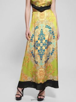 GUESS γυναίκες μάξι φούστα αθηνά σατέν μπαρόκ ασβέστη ενδύματα J46DJ2018