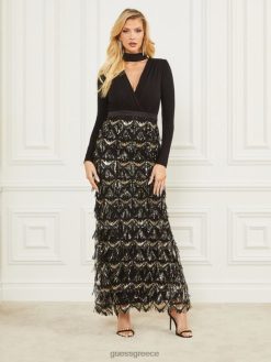 GUESS γυναίκες μάξι φόρεμα Abby μαύρος ενδύματα J46DJ592