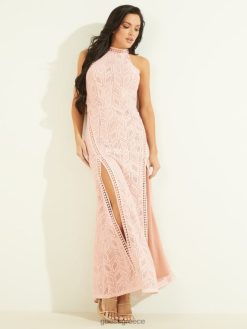 GUESS γυναίκες μάξι φόρεμα με δαντέλα ηλιοβασίλεμα ροζ τριαντάφυλλα πολυ ενδύματα J46DJ597