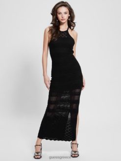 GUESS γυναίκες μάξι φόρεμα με κροσέ amelie μαύρος ενδύματα J46DJ346