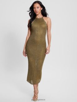 GUESS γυναίκες μάξι φόρεμα halter alexie lurex μαύρο χρυσό πολυ ενδύματα J46DJ370