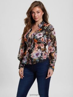 GUESS γυναίκες μακρυμάνικο μπλουζάκι eco monica chiffon Γεια σου ομορφη ενδύματα J46DJ1242