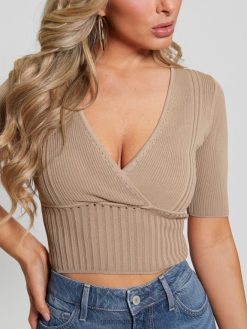 GUESS γυναίκες μαλακός επίδεσμος με λαιμόκοψη βρεγμένη άμμος ενδύματα J46DJ938