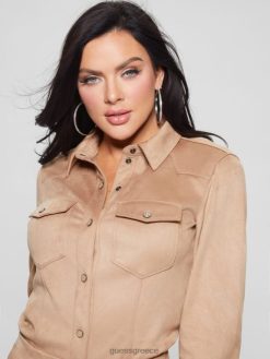 GUESS γυναίκες μαργαρίτα ψεύτικο σουέντ πουκάμισο γουέστερν βρεγμένη άμμος ενδύματα J46DJ1109