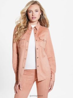 GUESS γυναίκες μαργαρίτα ψεύτικο σουέντ πουκάμισο γουέστερν σατέν τριαντάφυλλο ενδύματα J46DJ1425