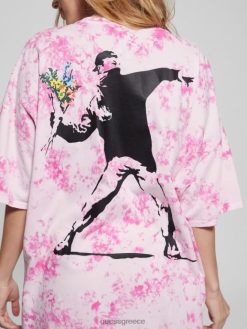 GUESS γυναίκες μεγάλο μπλουζάκι λουλουδιών εντυπωσιακό φούξια ροζ mul ενδύματα J46DJ1257