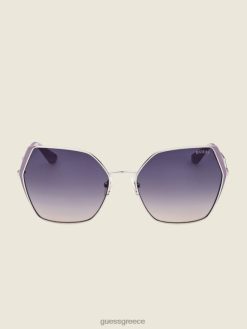 GUESS γυναίκες μεγάλου μεγέθους μεταλλικά γεωμετρικά γυαλιά ηλίου wht/ασημί αξεσουάρ J46DJ3691