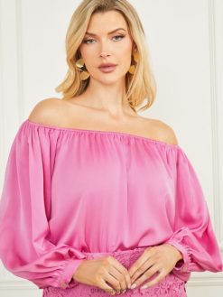GUESS γυναίκες μπλουζάκι candice off-the-shoulder ροκ ρουζ ενδύματα J46DJ1044