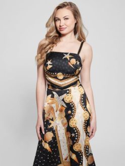 GUESS γυναίκες Μπλούζα σατέν μαντήλι μπάσμα τύπωμα μαύρου κοχυλιού ενδύματα J46DJ1206