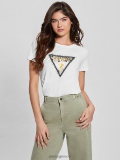 GUESS γυναίκες οικολογικό τρίγωνο μπλουζάκι ζώων λευκή κρέμα ενδύματα J46DJ1255