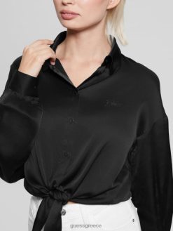GUESS γυναίκες οικολογικό φιόγκο πουκάμισο jun μαύρος ενδύματα J46DJ1007