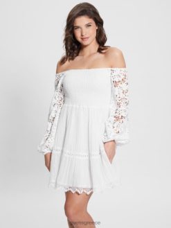 GUESS γυναίκες οικολογικό φόρεμα katerina off-the-shoulder καθαρό λευκό ενδύματα J46DJ454
