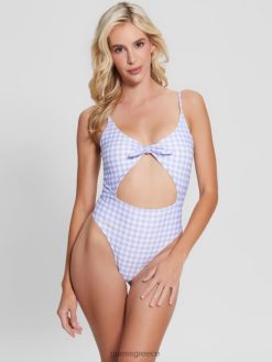 GUESS γυναίκες οικολογικό gingham ολόσωμο μαγιό μικρή λευκή λεβάντα vich ενδύματα J46DJ2550