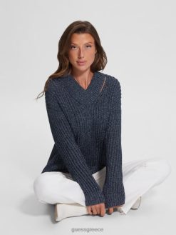 GUESS γυναίκες πουλόβερ με κόψιμο lise μαυρισμένο μπλε lurex ενδύματα J46DJ1597